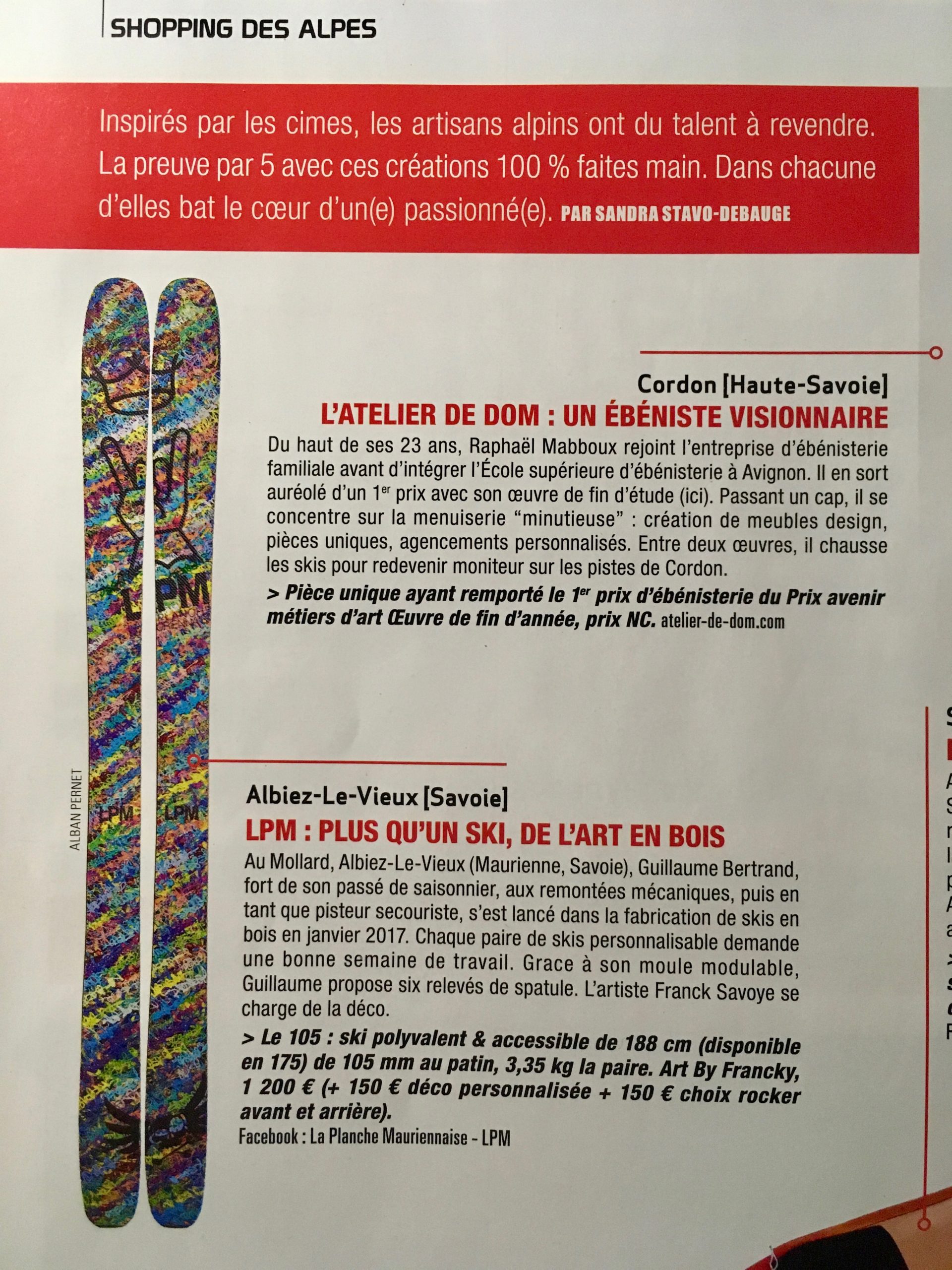 La Planche Mauriennaise LPM skis article Alpes Loisirs magazine modèle 105 design